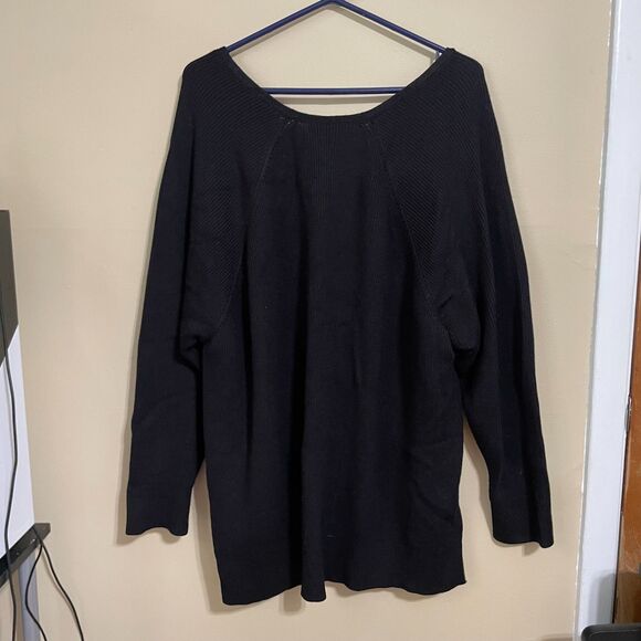 Athleta 3X merino wool blend pullover ribbed V-neck black sweater - Picture 2 of 7